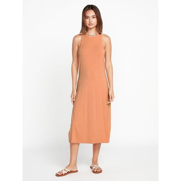 NWT VOLCOM STONE LIGHT CLAY SIDE SLIT DRESS SZ MEDIUM - Picture 1 of 11